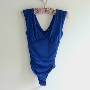 Express Royal Blue V-Neck Slimming Bodysuit